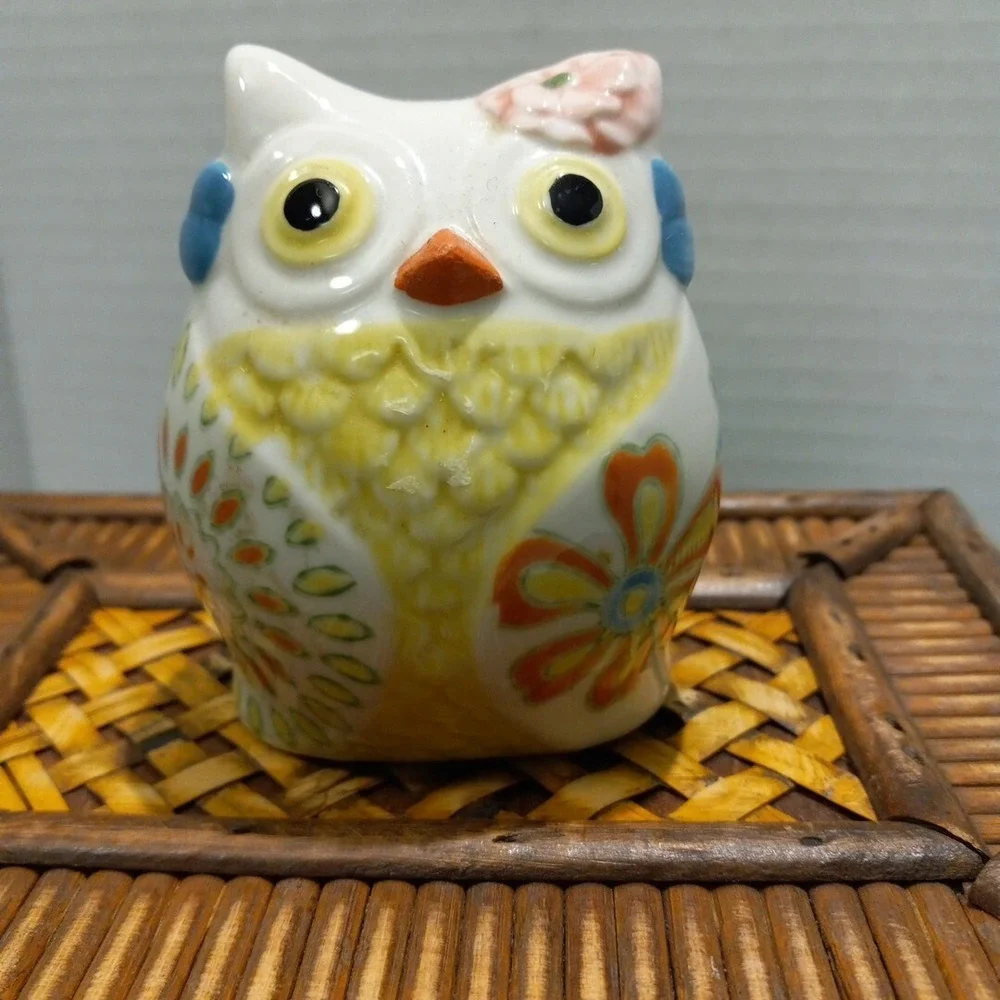 Pier 1 Imports Owl Salt And Pepper Shakers With flowers.